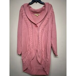 Motto Pink Cowl Cable Knit Cardigan Sweater Women Plus Size 1X Cozy Open Front